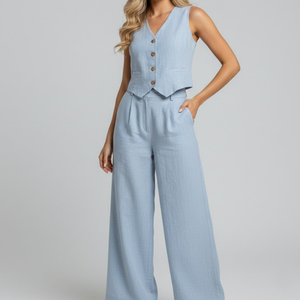Aira - Geknoopte Vest & Brede Pantalon Set
