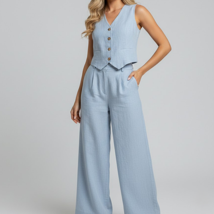 Aira - Geknoopte Vest & Brede Pantalon Set